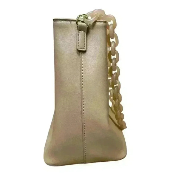 Fashionable Chain Handle Shoulder Bag Elegant Solid Color Leather Bucket Purse - Picture 13 of 16